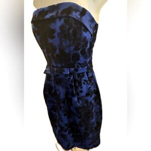 Blue and black velvet, strapless, mini dress. With Pockets. Sz 1/3 in jrs.